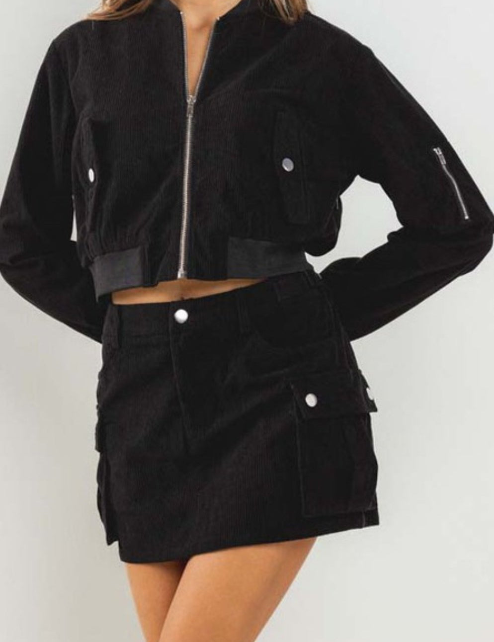 Cargo Corduroy Mini Skirt in Black - Highly Praise