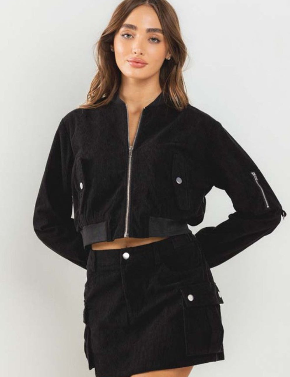 Corduroy Bomber Jacket in Black - Highly Praise