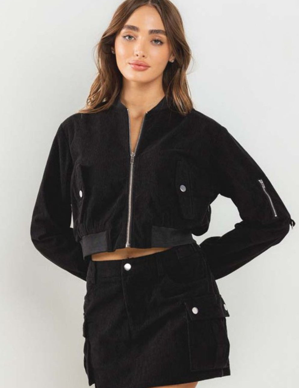 Corduroy Bomber Jacket in Black - Highly Praise