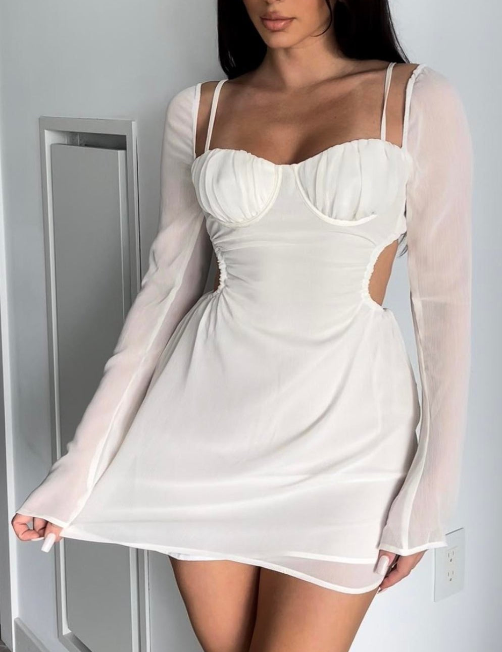 Corset Cut Out Long Sleeve Dress - Highly Praise
