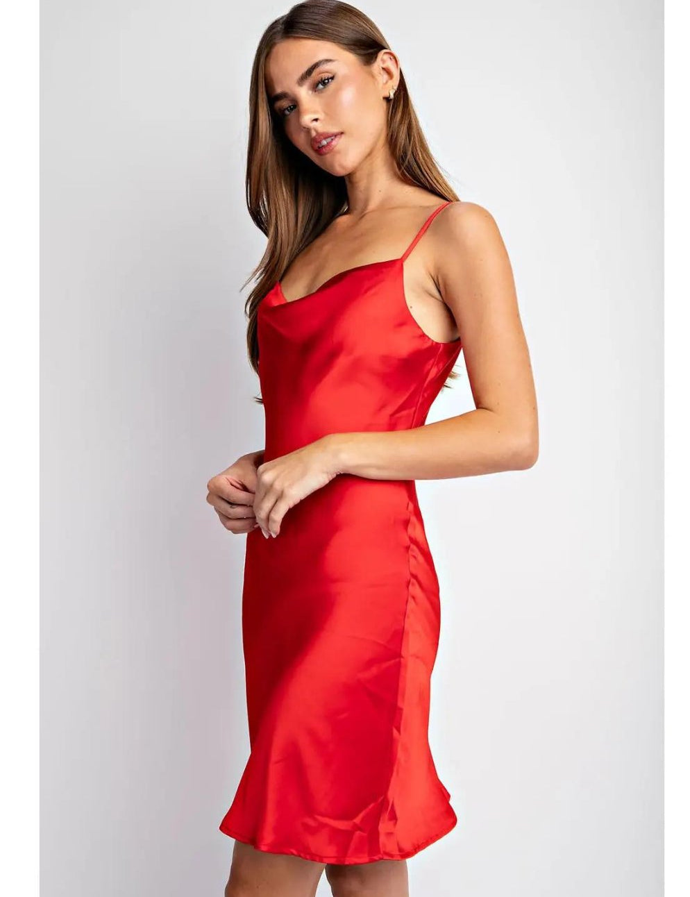 Cowl Neck Satin Cami Dress in Scarlet - Highly Praise