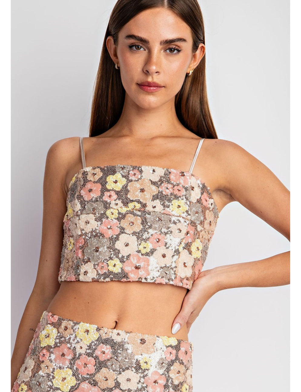 Flower Sequin Cami Crop Top - Highly Praise