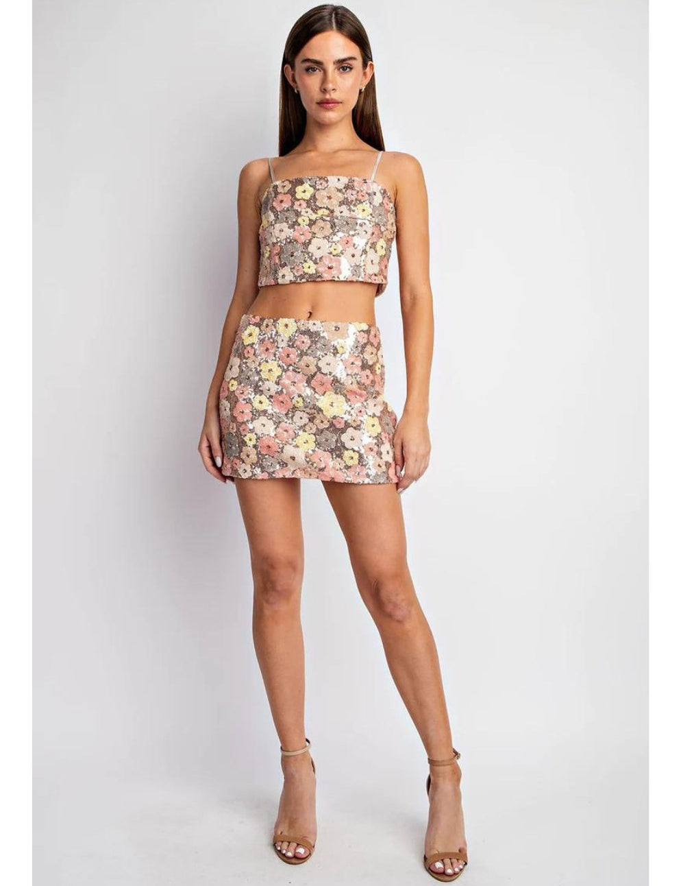 Flower Sequin Cami Crop Top - Highly Praise