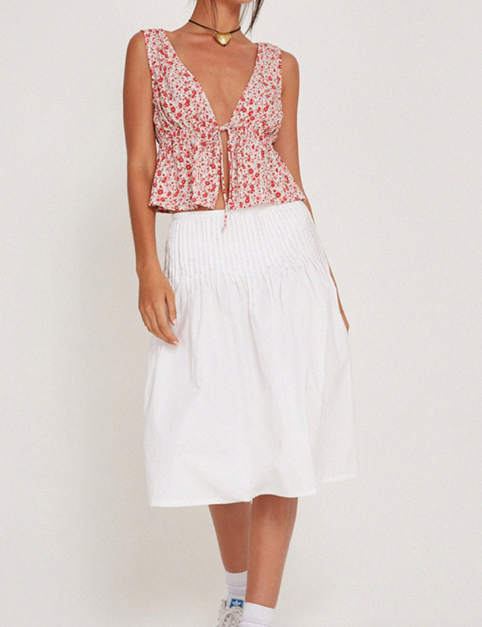 Rolia Tie Top In Ditsy Floral Blush Red - Highly Praise