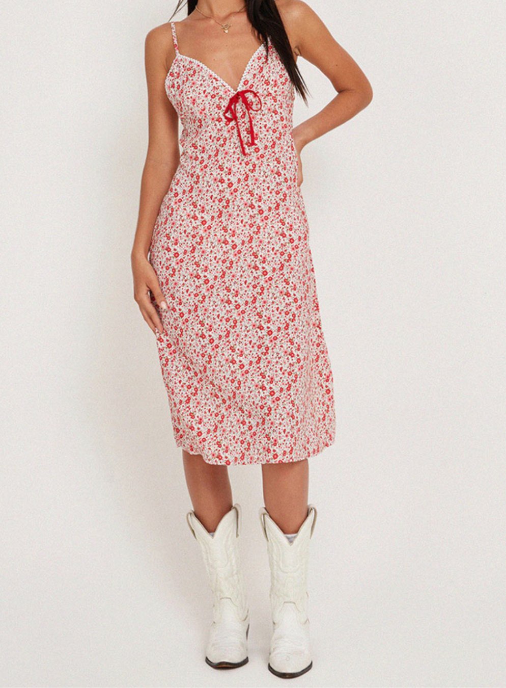 ditsy floral red dress closra Red Floral Summer Elegant Holiday Tea Party Dresses, Lace Ditsy Floral Patterned Resort Beach Work Spring/Summer Elegant Dresses