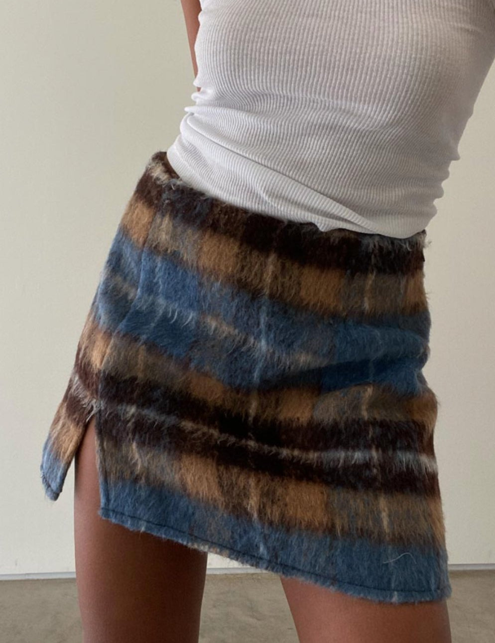 Slit Plaid Detail Mini Skirt - Highly Praise