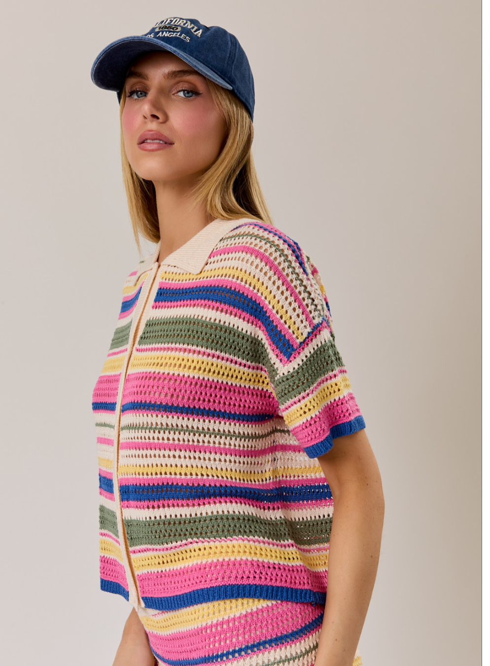 Allura Collared Multi Stripe Crochet Top