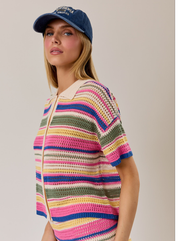 Allura Collared Multi Stripe Crochet Top