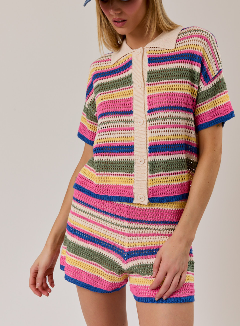 Allura Collared Multi Stripe Crochet Top