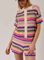 Allura Collared Multi Stripe Crochet Top