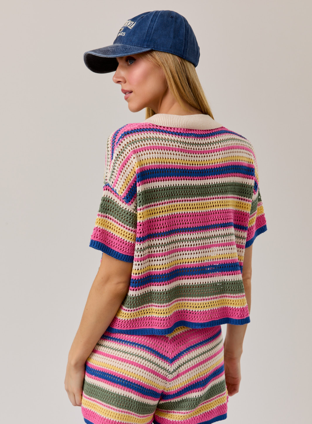 Allura Collared Multi Stripe Crochet Top