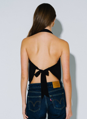 Halter Cowl Neck Plunging Back Tie Top