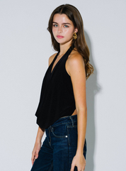 Halter Cowl Neck Plunging Back Tie Top