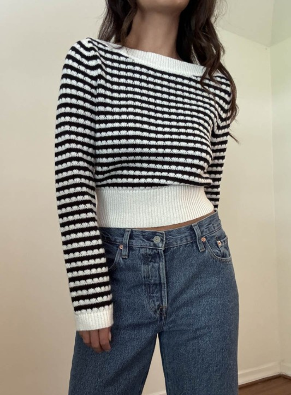 Boat Neck Striped Long Sleeve Top