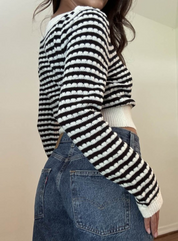 Boat Neck Striped Long Sleeve Top