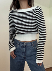 Boat Neck Striped Long Sleeve Top