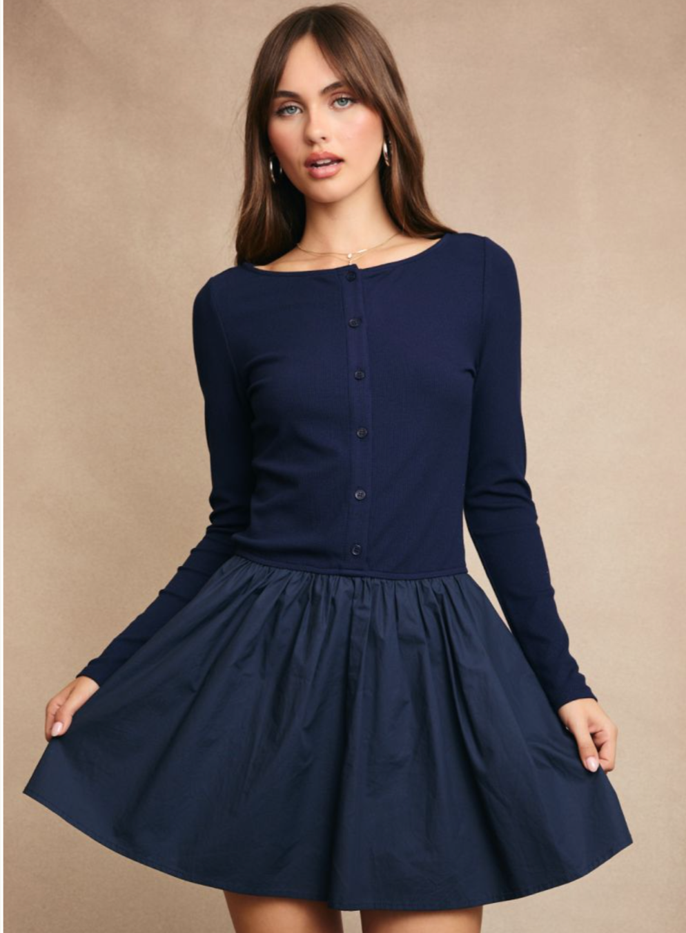 Boat Neck Knit Top Mini Dress