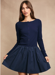 Boat Neck Knit Top Mini Dress