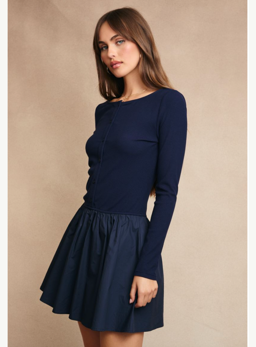 Boat Neck Knit Top Mini Dress