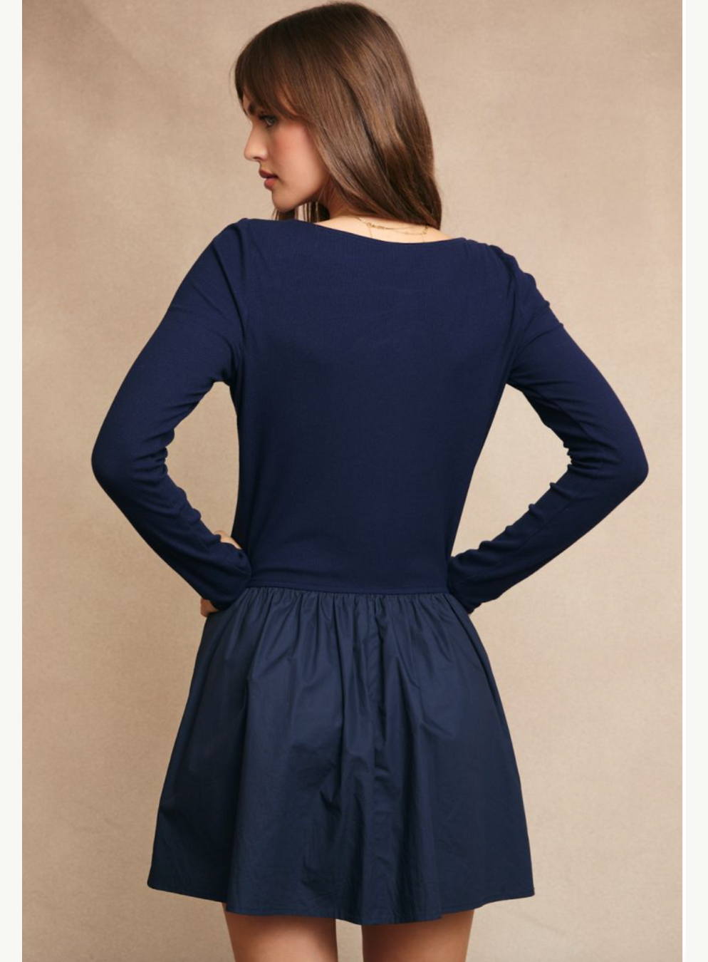 Boat Neck Knit Top Mini Dress