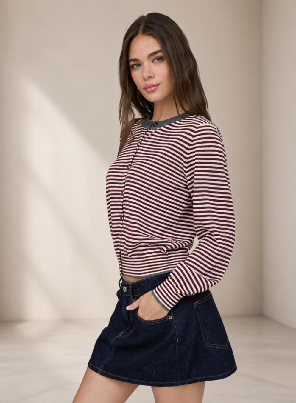 Camden Stripe Cardigan | Burgundy