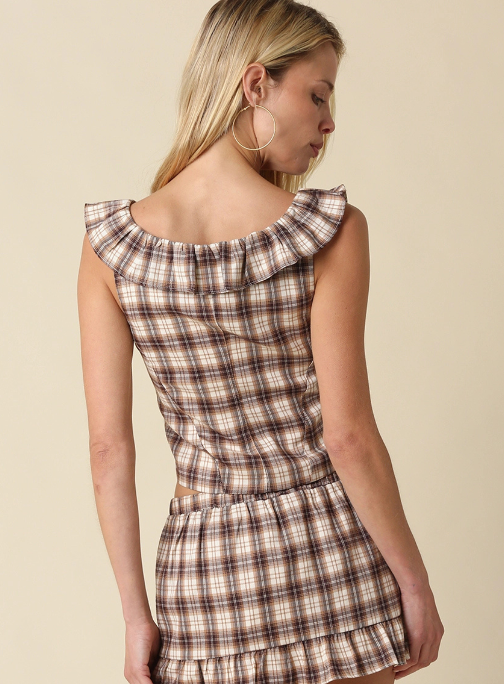 Chloe Plaid Ruffle Tie Tank Top