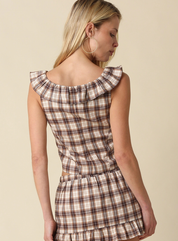 Chloe Plaid Ruffle Tie Tank Top