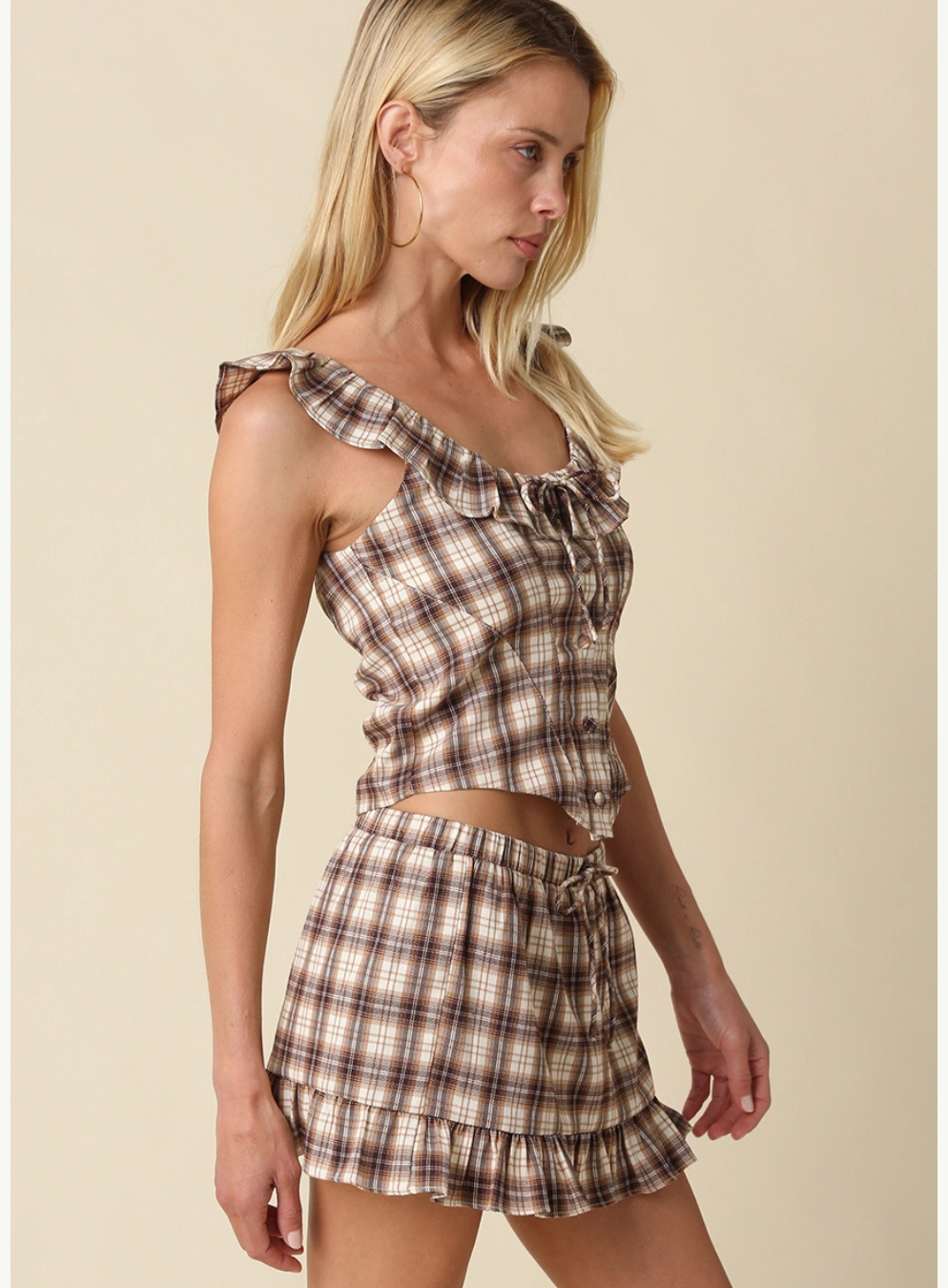 Chloe Plaid Ruffle Tie Tank Top