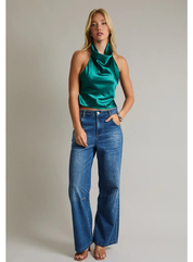 Cowl Neck Satin Top with Back Tie-Closure