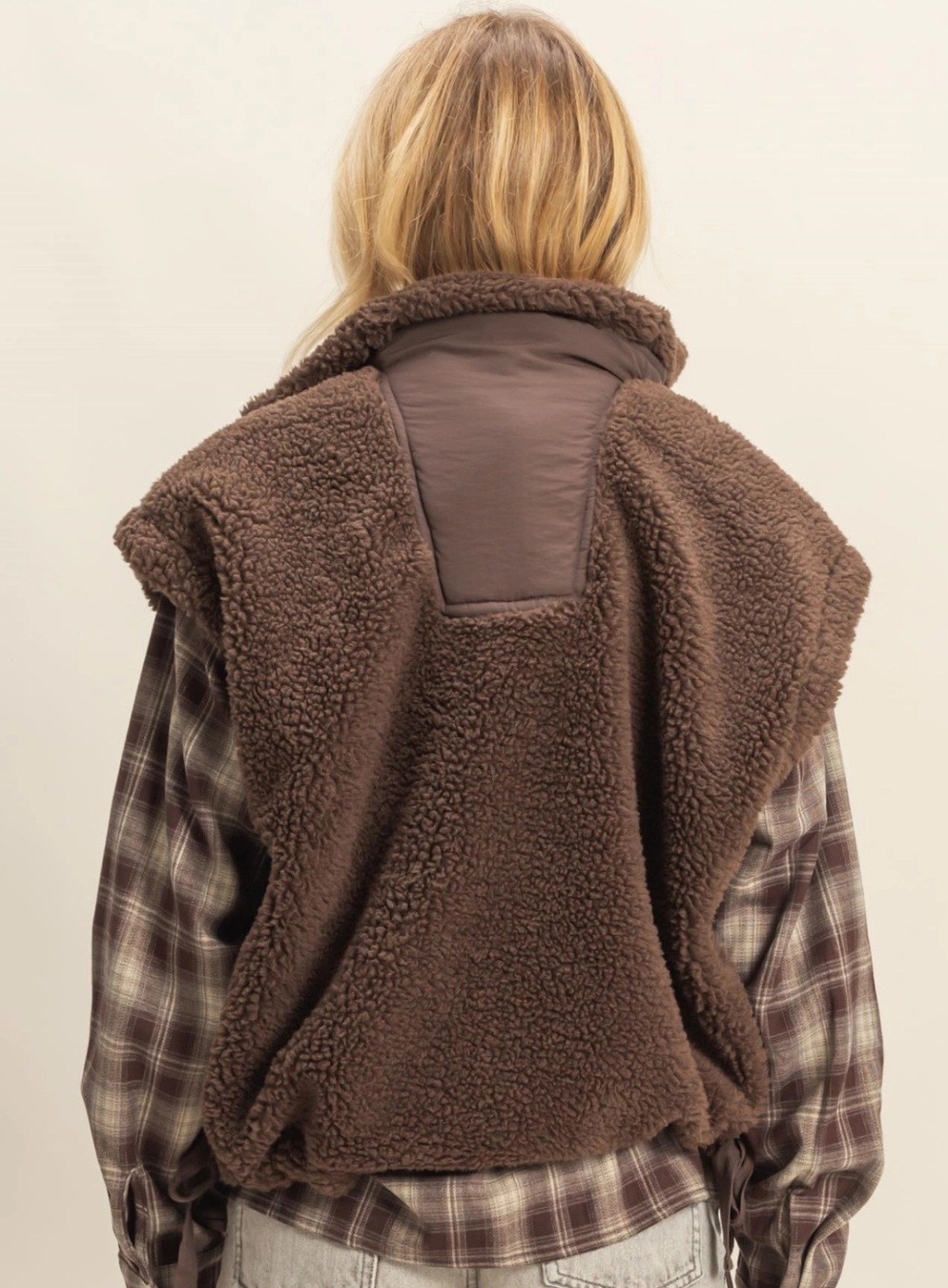 Cozy Sherpa Vest Jacket with Tie-Up Side Details