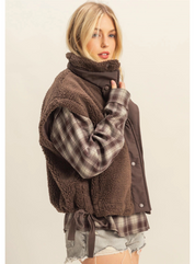 Cozy Sherpa Vest Jacket with Tie-Up Side Details