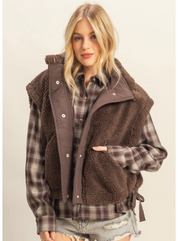 Cozy Sherpa Vest Jacket with Tie-Up Side Details
