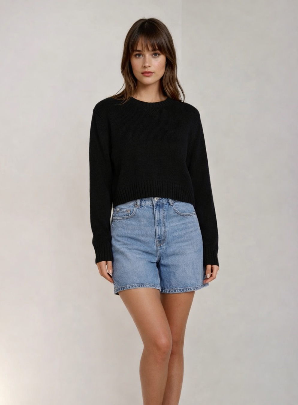 Cropped Long Sleeve Sweater | Black
