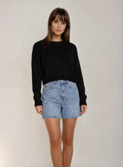 Cropped Long Sleeve Sweater | Black