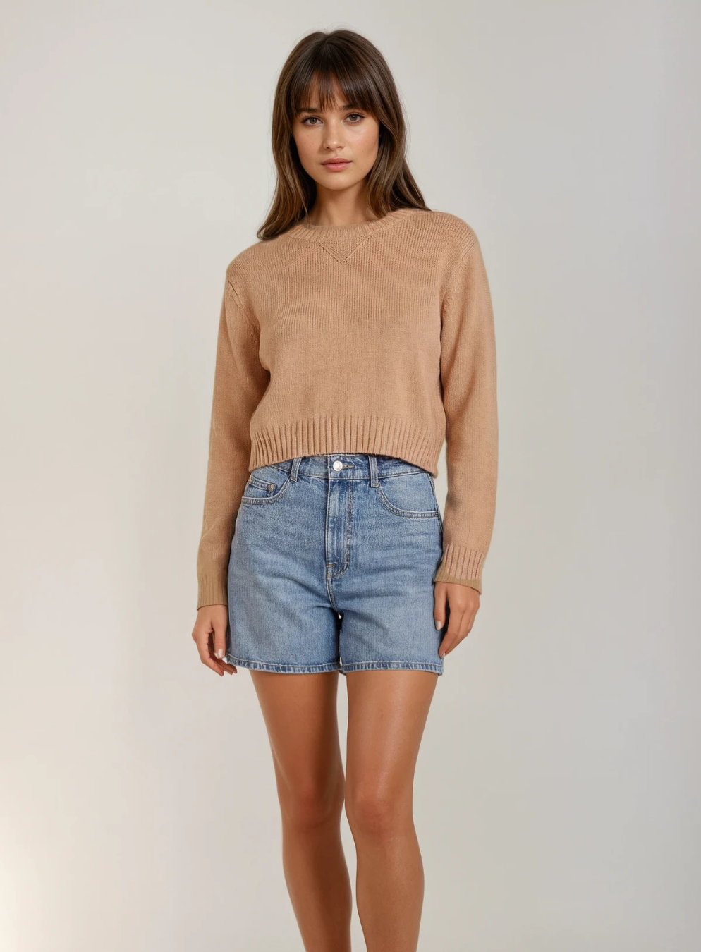 Cropped Long Sleeve Sweater | Taupe