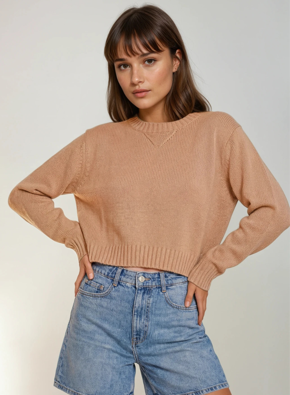 Cropped Long Sleeve Sweater | Taupe