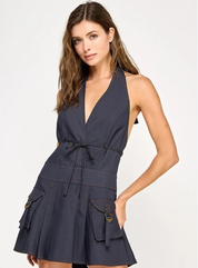 Demi Denim Cargo Halter Dress