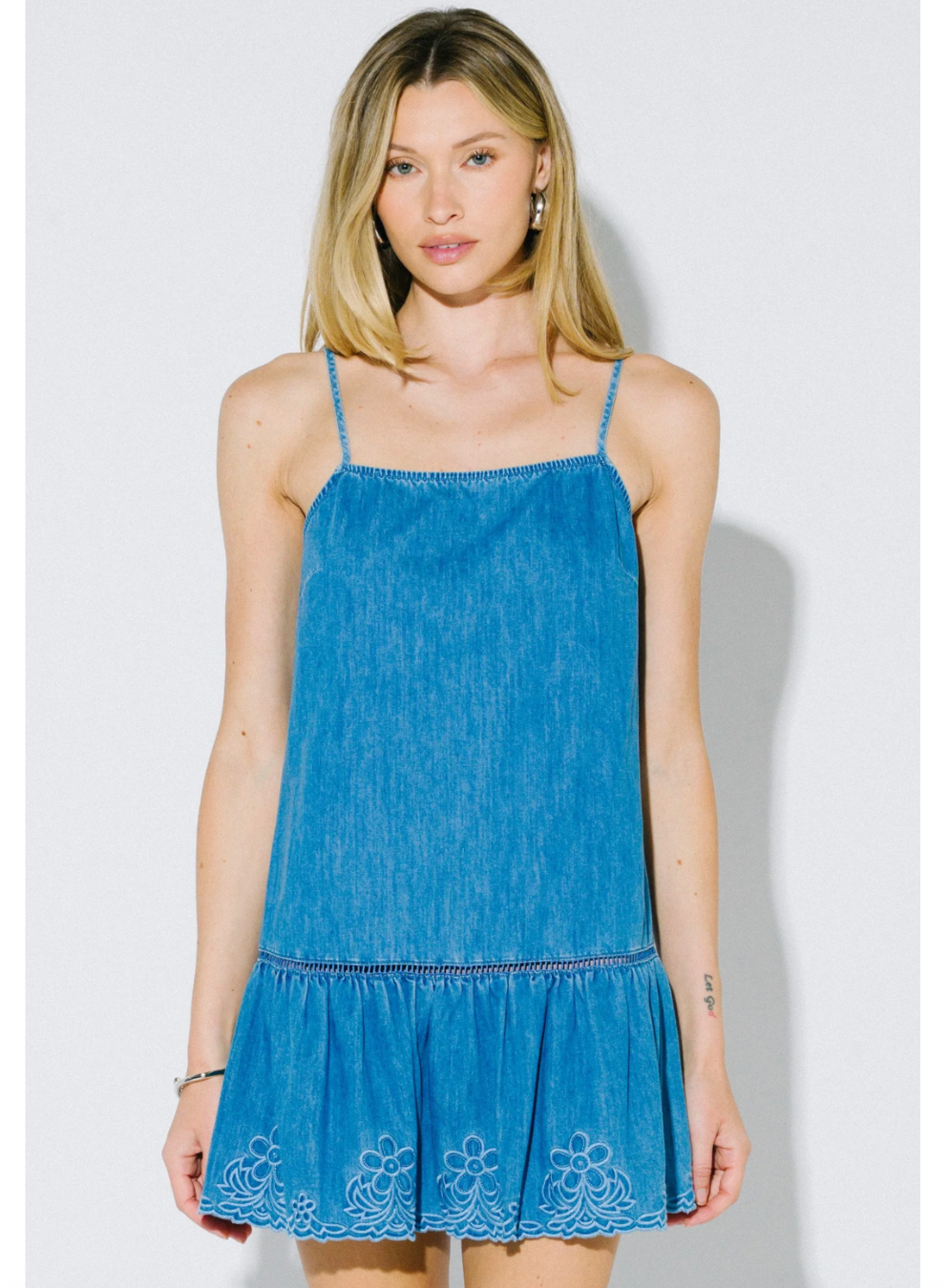 Denim Embroidery Floral Mini Dress