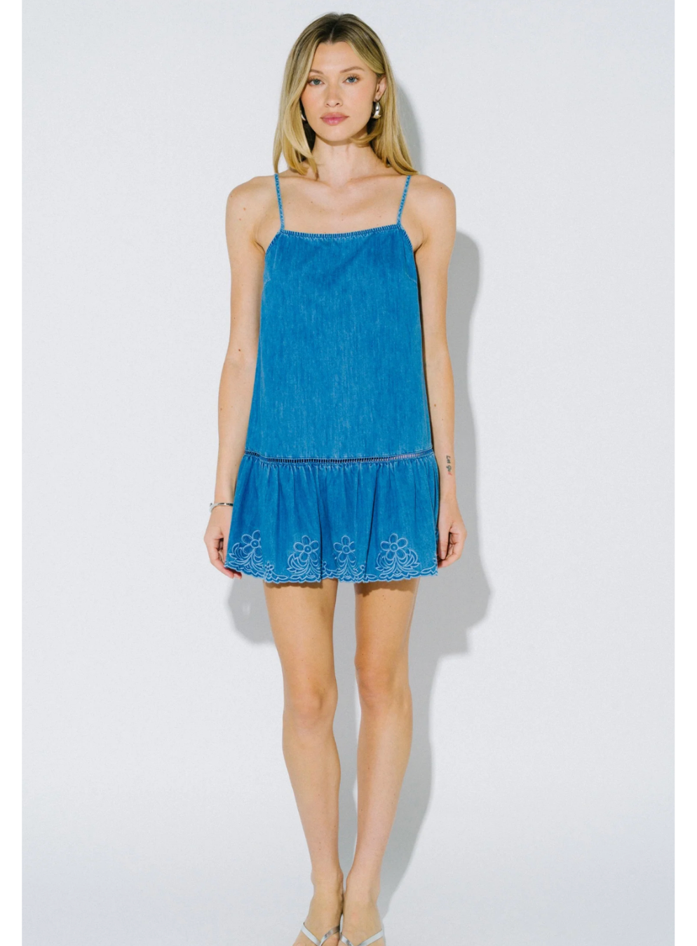 Denim Embroidery Floral Mini Dress