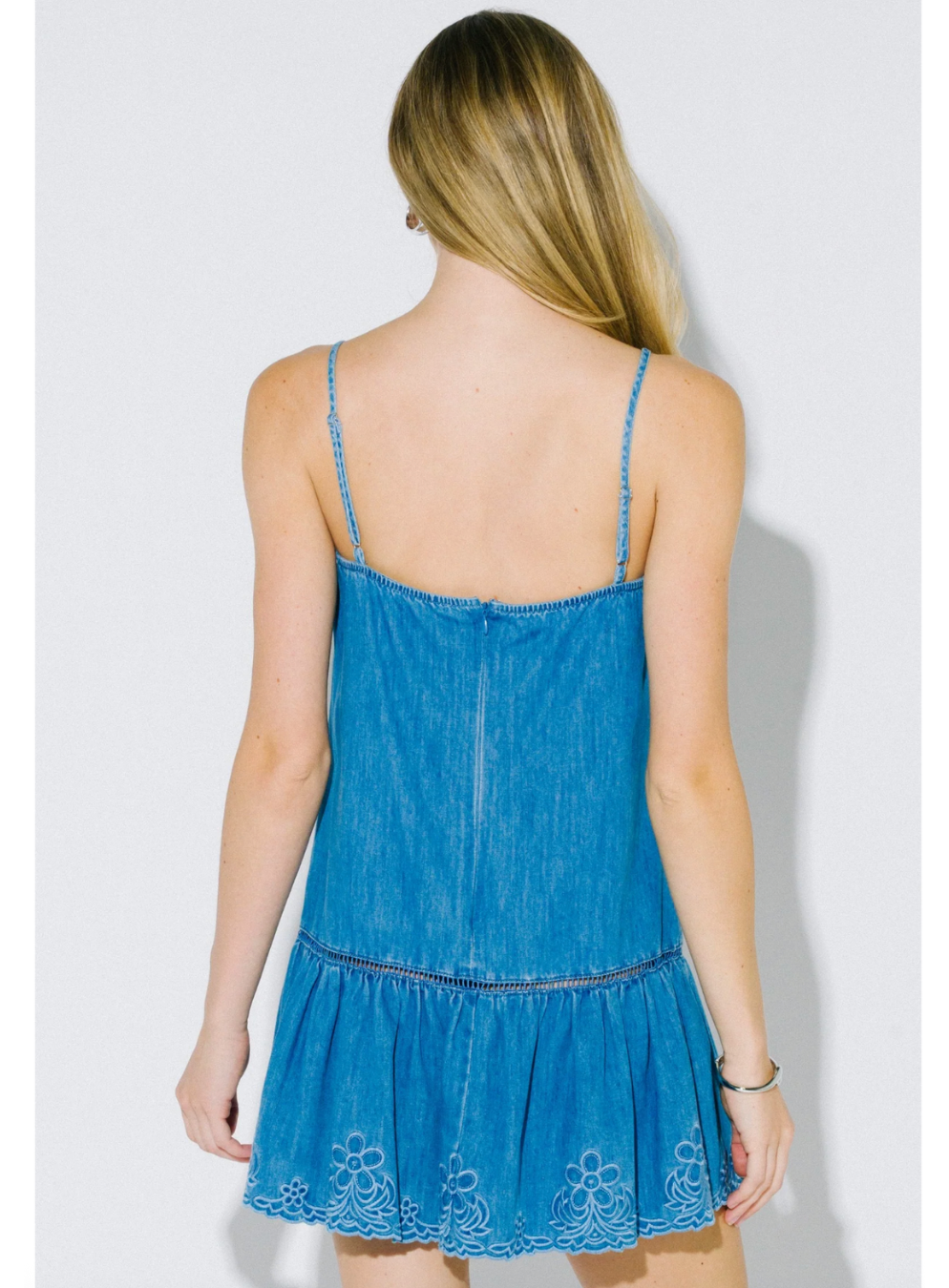 Denim Embroidery Floral Mini Dress