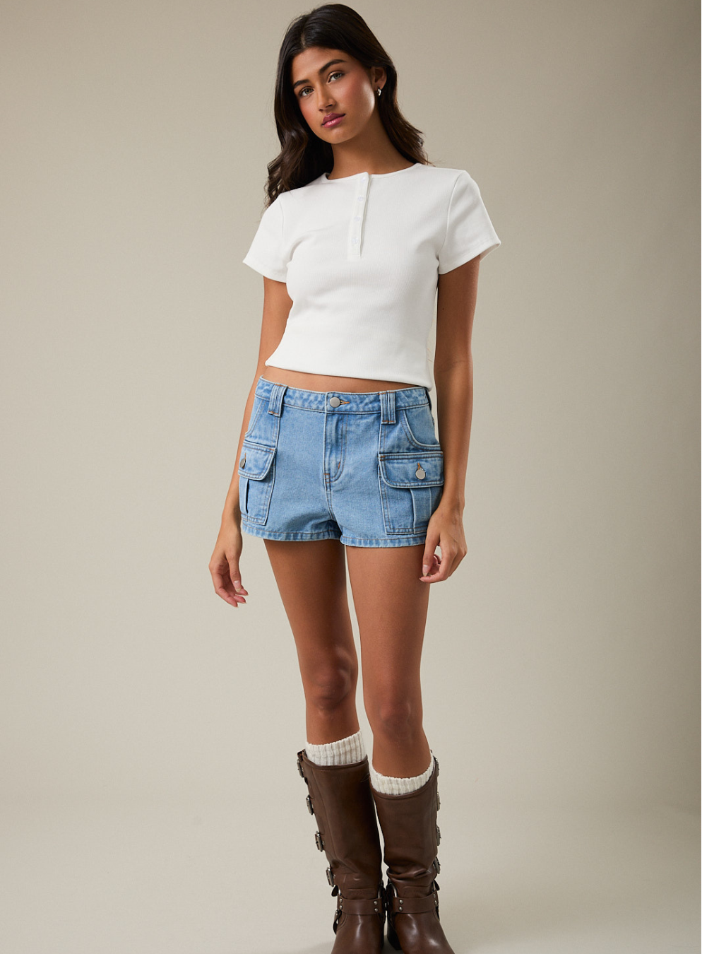 Denim Low Rise Pocket Micro Shorts