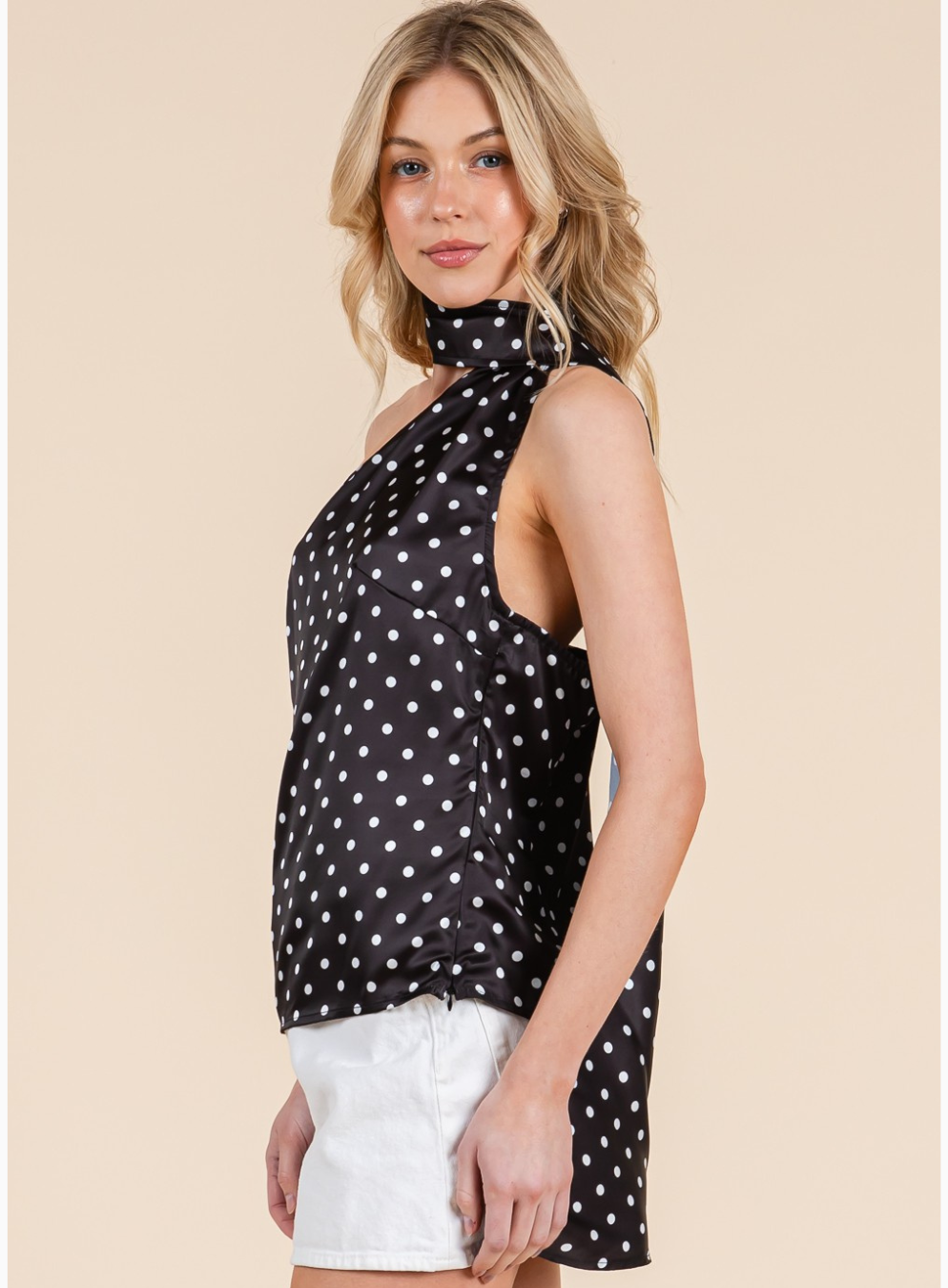 Dot Printed One Shoulder Top With Scarf