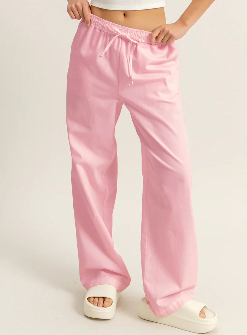 Drawstring Waist Straight Leg Pants