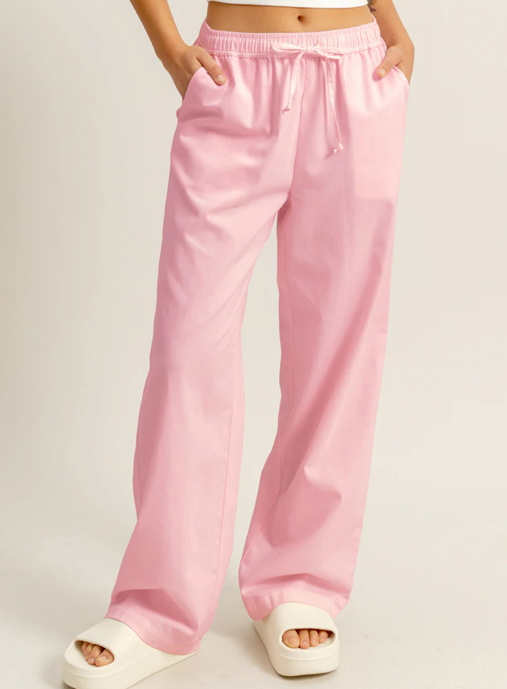 Drawstring Waist Straight Leg Pants