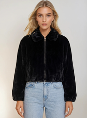 Faux Fur Zip Up Jacket with Collar