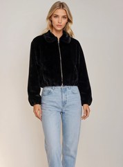Faux Fur Zip Up Jacket with Collar