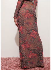 Floral Leopard Mesh Maxi Skirt