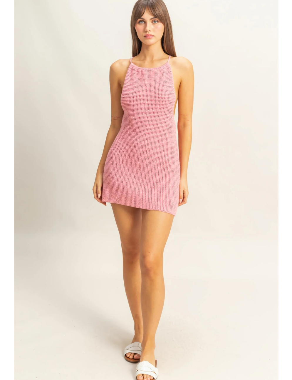 Halter Open Back Knit Coverup Mini Dress Highly Praise Halter Open Back Knit Coverup Mini Dress Highly Praise