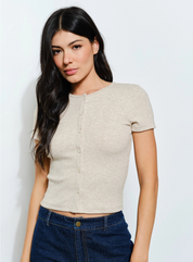 Heidi Ribbed Button Up Tee