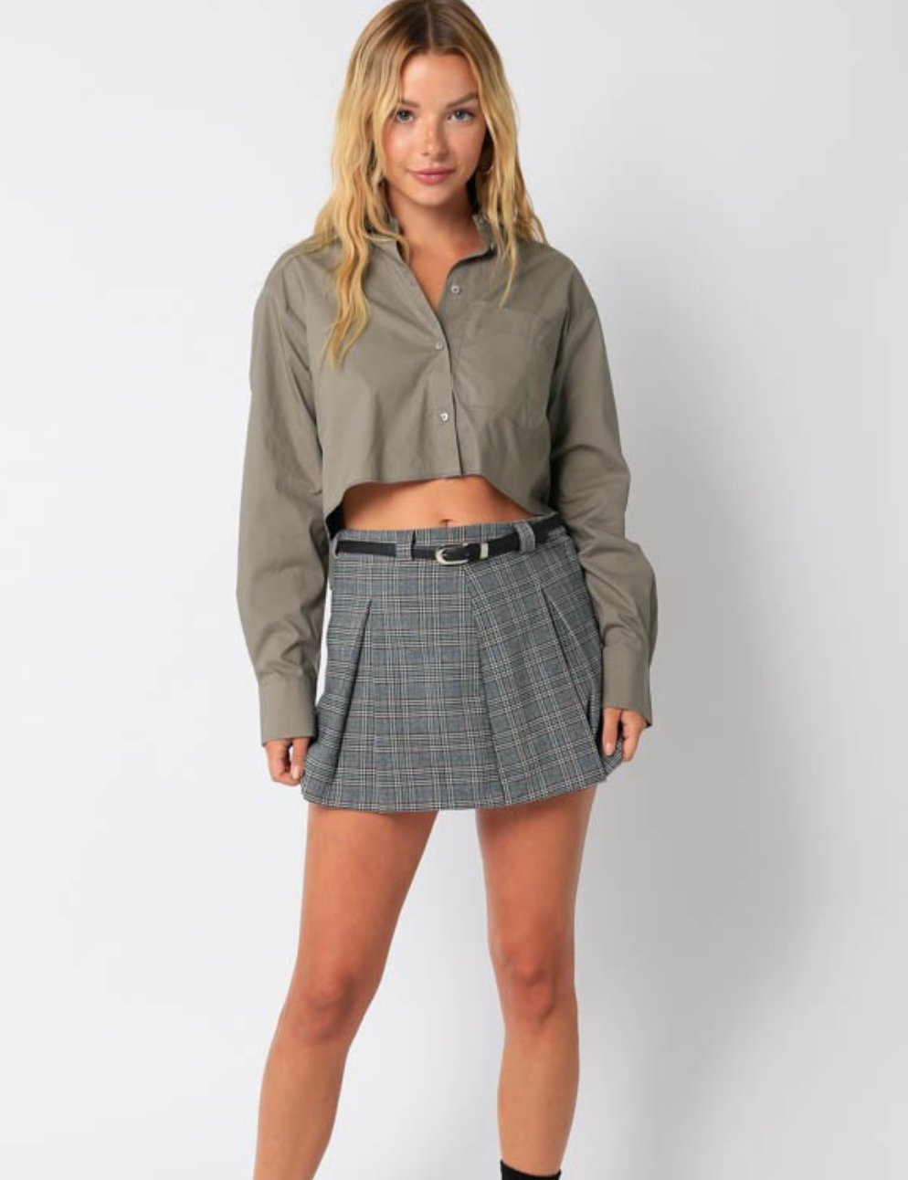 InvertedPleatedMiniSkirtinGreenGrey..png